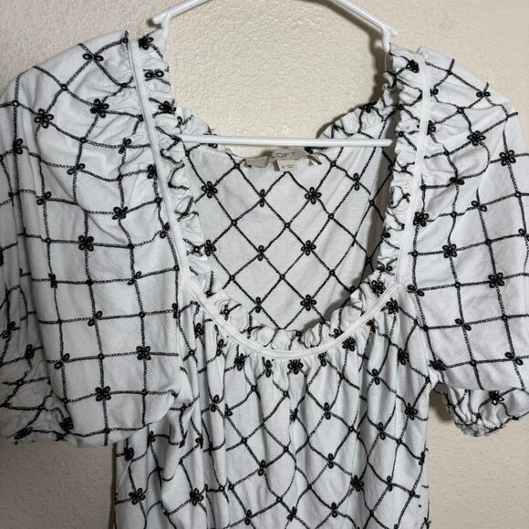 Loft Blouse Women's Medium Eyelet Puff Sleeve Square Neck Boho Casual Top - Picture 2 of 8